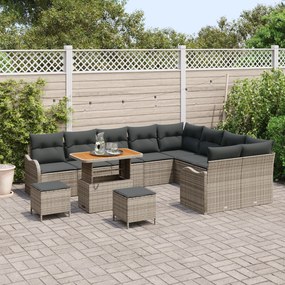 Conjunto de Sofá de Jardim com Almofadas Cinza Rattan Poliéster Acácia