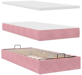 Estrutura de cama otomana com colchão rosa 90x200cm veludo