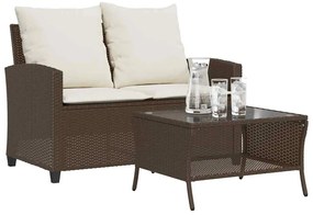 vidaXL Sofá de jardim 2 lugares com almofadões vime PE castanho