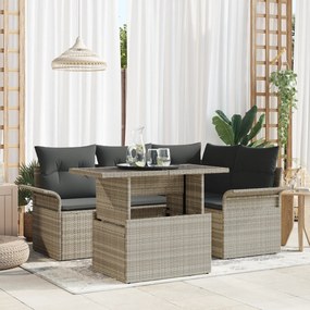 vidaXL Conjunto de Sofás de Jardim de 5 Peças com Almofadas Rattan Poliéster Cinza Claro