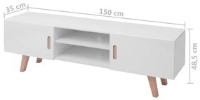 Móvel de TV Yone com 2 Portas e Prateleiras de 150 cm - Branco Brilhan