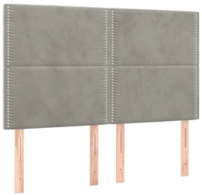 Cama box spring c/ colchão/LED 140x190 cm veludo cinzento