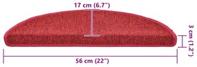 Tapetes de escada 30 pcs 56x17x3 cm vermelho bordô