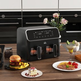 Fritadeira sem Óleo de 8L e 2700W com 2 Cestos Independentes 8 Programas Pré-configurados Ecrã LED Tátil 39x38,5x31 cm Preto