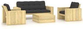 vidaXL 4 pcs conjunto lounge de jardim com almofadões pinho impregnado