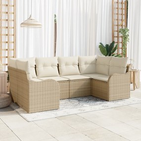 Conjunto de Sofá de Jardim de 6 Peças com Almofadas Bege Polirattan