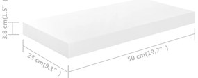 Prateleira de parede suspensa 50x23x3,8 cm MDF branco