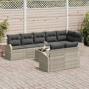Sofá de Jardim de 9 Peças com Almofadas Cinzas em Rattan Poliéster