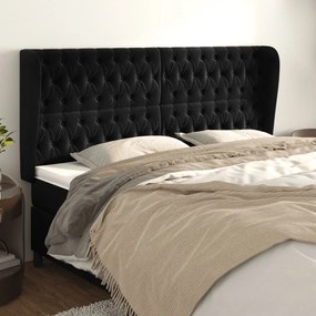 Cabeceira de cama c/ abas veludo 203x23x118/128 cm preto