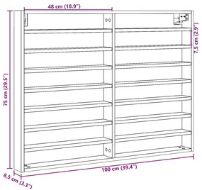 Armário vitrine 100x8,5x75 cm derivados madeira carvalho sonoma