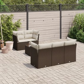 vidaXL 6 pcs conjunto de sofás jardim c/ almofadões vime PE castanho