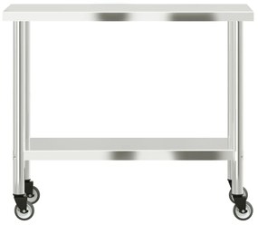 Mesa de trabalho de cozinha c/ rodas 110x55x85cm aço inoxidável