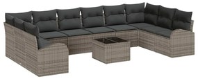 Sofá de Jardim com 10 Peças e Almofadas em Rattan Preto