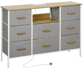 HOMCOM Cómoda com 8 Gavetas Estofada em Borreguito com Estação de Carga Porta USB Tipo-C e Estrutura de Aço 110x30x76 cm Cinzento