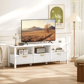 Móvel para TV de 152 cm, móvel para televisor de 65 polegadas com 3 gavetas e 3 prateleiras abertas, 152 x 39,5 x 50 cm, branco