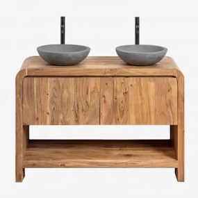 Conjunto De Móvel De Casa De Banho Em Madeira Vacry Castanho Acácia & 2 X Cimento Cinzento Redondo Ø40 Cm Tarsis & Sem Espelho & 2 - Sklum