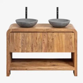 Conjunto De Móvel De Casa De Banho Em Madeira Vacry Castanho Acácia & 2 X Cimento Cinzento Redondo Ø40 Cm Tarsis & Sem Espelho & 2 X - Sklum