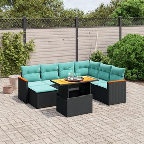 vidaXL 8 pcs conjunto de sofás p/ jardim c/ almofadões vime PE preto