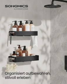 Conjunto 2 Prateleira para o chuveiro, prateleira de casa de banho sem necessidade de perfuração, aço inoxidável Preto