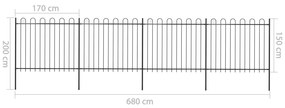 Cerca de jardim com topo em aros 6,8x1,5 m aço preto
