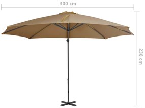Guarda-sol cantilever c/ poste alumínio 300cm cinza-acastanhado