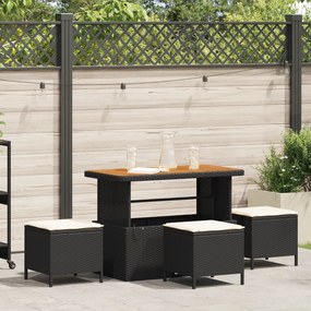 Conjunto de Jantar para Jardim de 4 Peças com Almofadas Preto Rattan de Polietileno Acácia