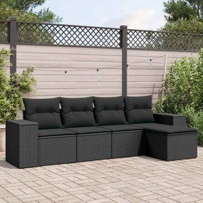 5 pcs conjunto sofás de jardim com almofadões vime PE preto