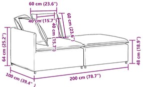 Sofá modular com pufes e almofadas tecido verde-escuro