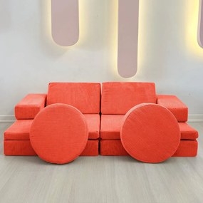 Sofá-Cama de 2 Lugares Puzzle – Laranja – 140x46x70 cm