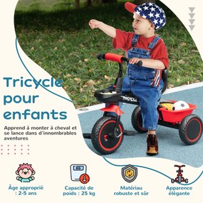 Triciclo evolutivo para crianças com assento ajustável, pedais, 2 cestos e cinto de segurança, para crianças dos 2 aos 5 anos, vermelho e preto