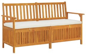 vidaXL Banco de arrumação c/ almofadão 148 cm madeira de acácia maciça