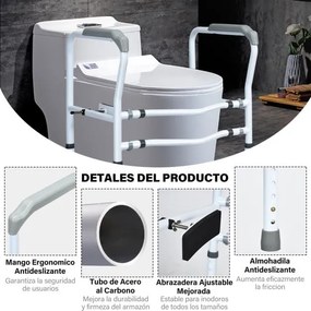 Suporte para sanita para idosos com suporte de elevação Estrutura de segurança ajustável com braçadeira giratória 360° e apoio para braços antiderrapa