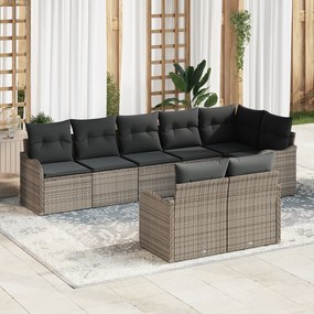 Conjunto de 8 Peças de Sofá de Jardim com Almofadas Cinza Rattan Poliatileno