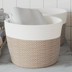 vidaXL Cestos de arrumação 2 pcs Ø24x18 cm algodão castanho e branco