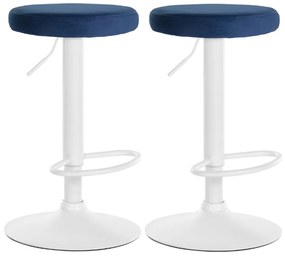 Conjunto de 2 bancos altos em veludo de estrutura branca 60-81 x 38,5 cm azul