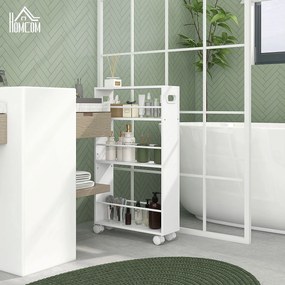 Carrinho Auxiliar com rodas 3 prateleiras com Barras Laterais e Alças para Banheiro cozinha 45x15x80 cm Branco