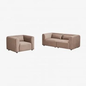 Conjunto De Sala De Estar Com Sofá Modular De 2 Peças E Poltrona Fogler Bombazina Camelo Castanho - Sklum