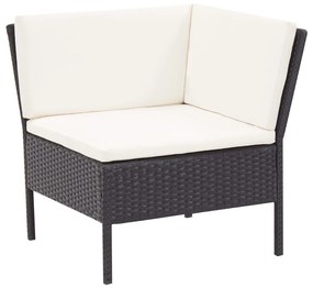 3 pcs conjunto lounge de jardim c/ almofadões vime PE preto