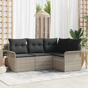 Conjunto de sofá de jardim de 4 peças com almofadas cinza-claro rattan modular