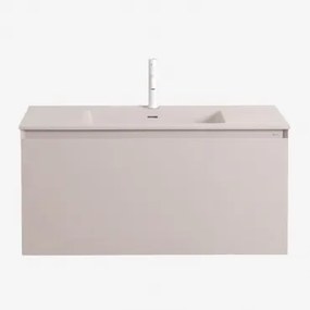 Conjunto De Móvel De Casa De Banho Suspenso Em Madeira Com Lavatório Integrado Macrae Crema Linho & Sem Espelho & Branco ?20 Cm - Sklum
