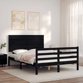 Estrutura de cama de casal com cabeceira madeira maciça preto