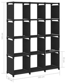 Unidade de prateleiras 12 cubos 103x30x141 cm tecido preto