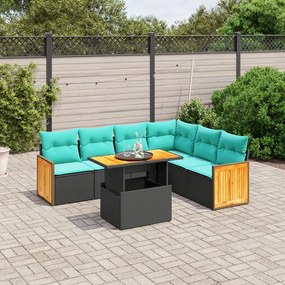 vidaXL 7 pcs conjunto de sofás p/ jardim c/ almofadões vime PE preto