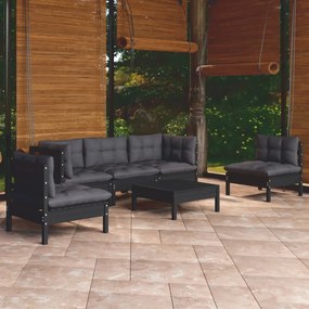 vidaXL 6 pcs conjunto lounge jardim c/ almofadões pinho maciço