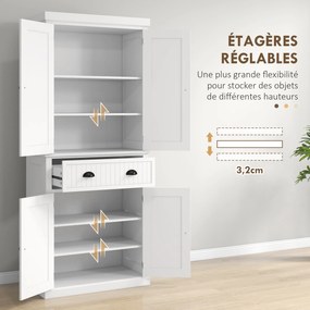 Armário de cozinha tipo aparador com várias opções de arrumação, prateleiras ajustáveis, 4 portas e gaveta grande, 76,2 x 40,2 x 183 cm, branco