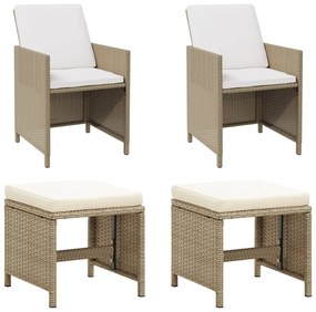 Cadeiras de jardim com bancos 2 pcs vime PE bege