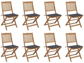 vidaXL Cadeiras de exterior dobráveis c/ almofadões 8pcs acácia maciça