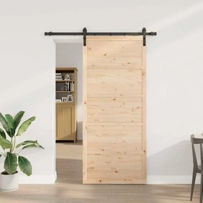 Porta Deslizante Castanho 80 x 208 cm Madeira de pinho maciça