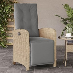 vidaXL Cadeira jardim reclinável c/ apoio de pés vime PE bege mistura