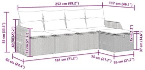 5 pcs conjunto sofás de jardim c/ almofadões vime PE cinzento